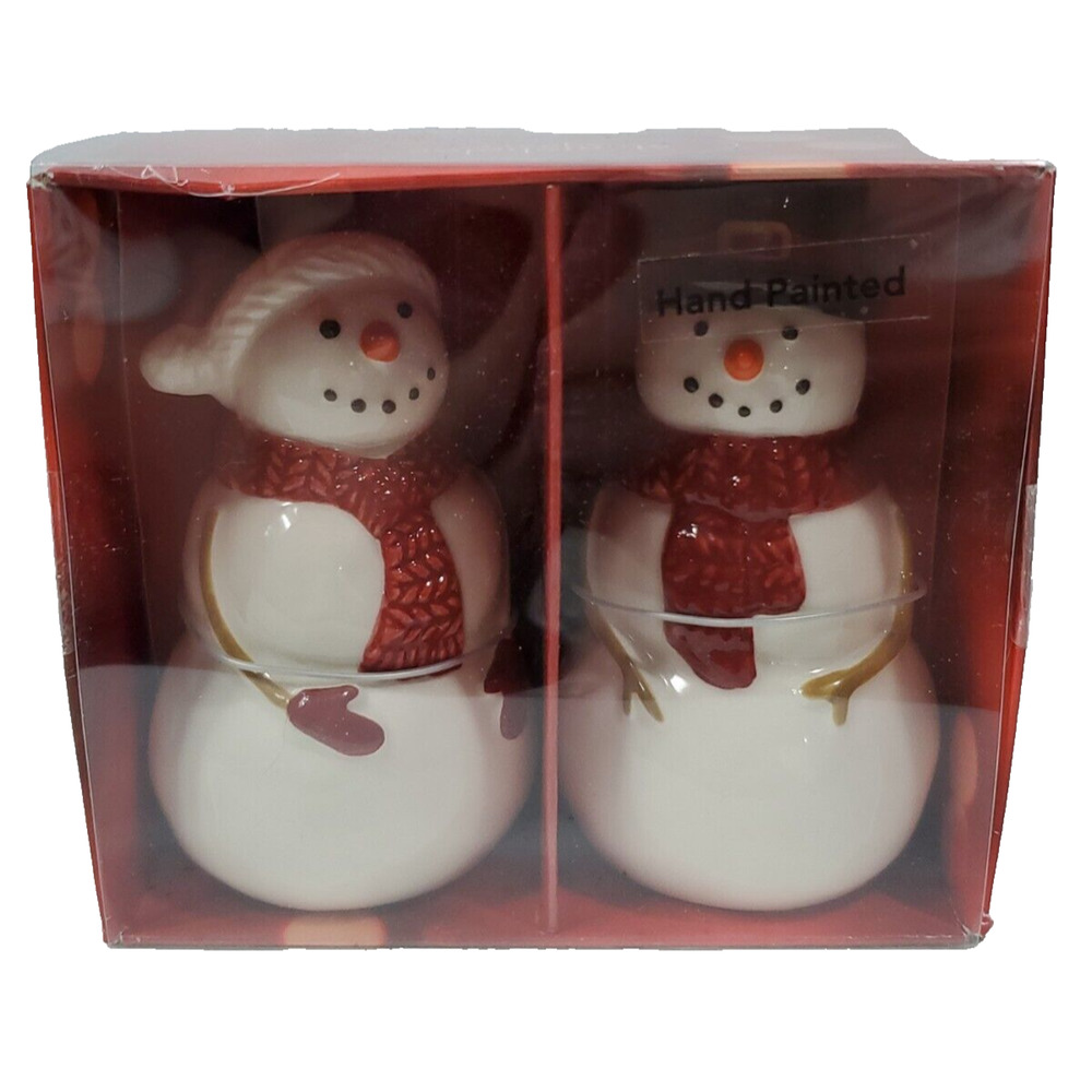 St. Nicholas Square Christmas Yuletide Snowman Salt & Pepper Shaker Set New